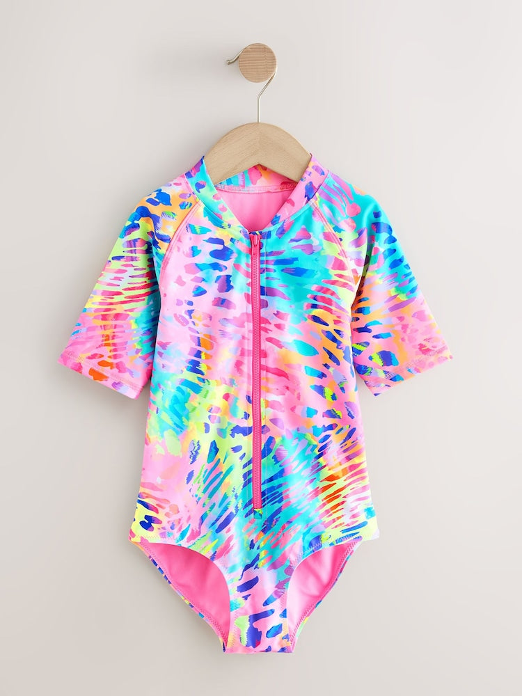 Rainbow Animal Tie Dye Short Sleeved Sunsafe Swimsuit (3mths-16yrs)