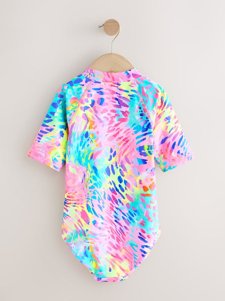 Rainbow Animal Tie Dye Short Sleeved Sunsafe Swimsuit (3mths-16yrs)