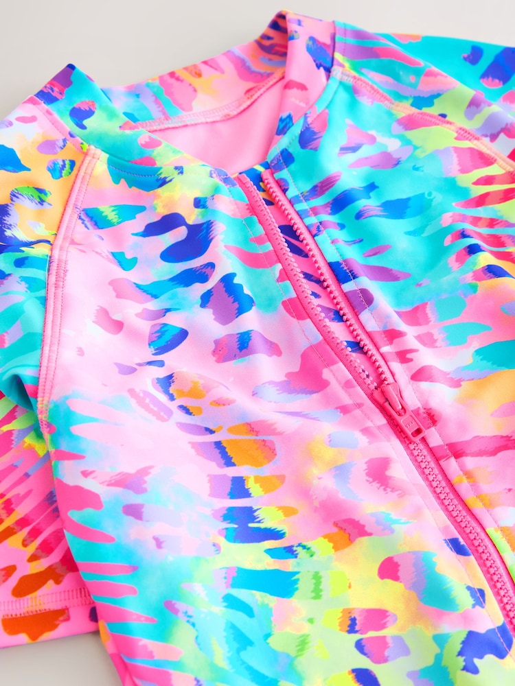 Rainbow Animal Tie Dye Short Sleeved Sunsafe Swimsuit (3mths-16yrs)