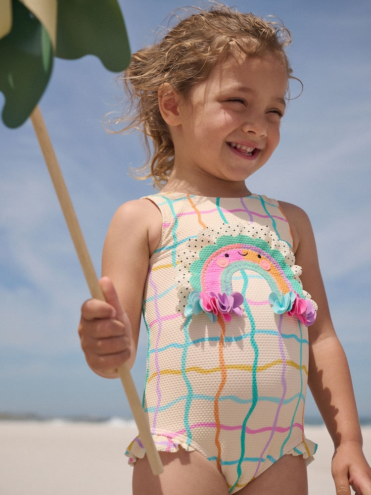 Rainbow Check Frill Leg Swimsuit (3mths-7yrs)