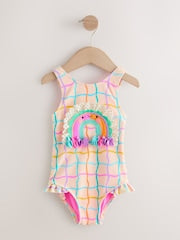Rainbow Check Frill Leg Swimsuit (3mths-7yrs) - Size 3-6 Months (62-68cm)