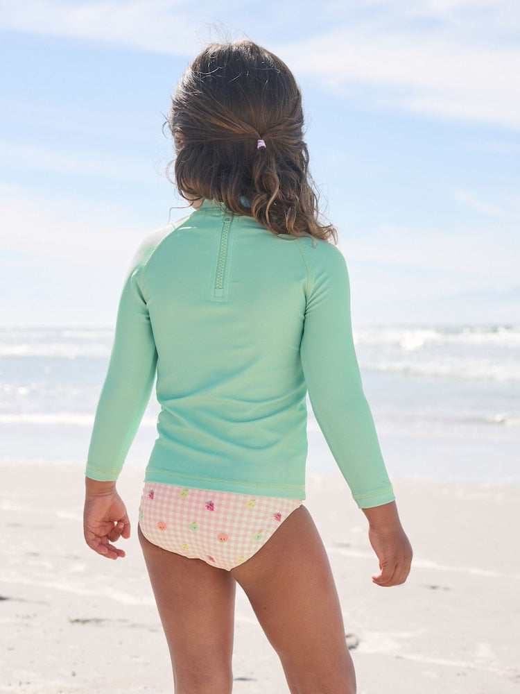Mint Green Gingham Fruit Long Sleeve Sunsafe Swim Set (3mths-7yrs)
