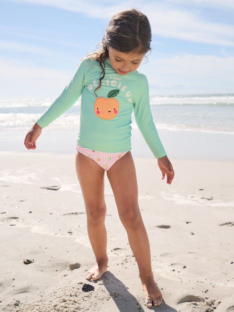 Mint Green Gingham Fruit Long Sleeve Sunsafe Swim Set (3mths-7yrs)