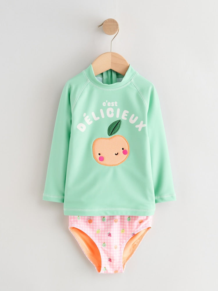Mint Green Gingham Fruit Long Sleeve Sunsafe Swim Set (3mths-7yrs)