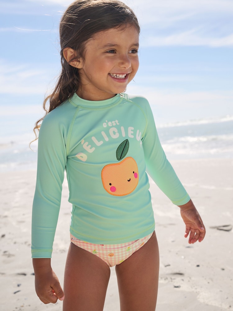 Mint Green Gingham Fruit Long Sleeve Sunsafe Swim Set (3mths-7yrs)
