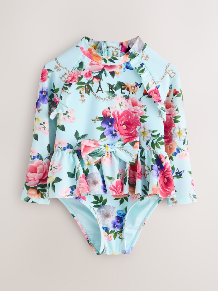 Baker by Ted Baker Mint Green Long Sleeve Peplum Frill Swimsuit