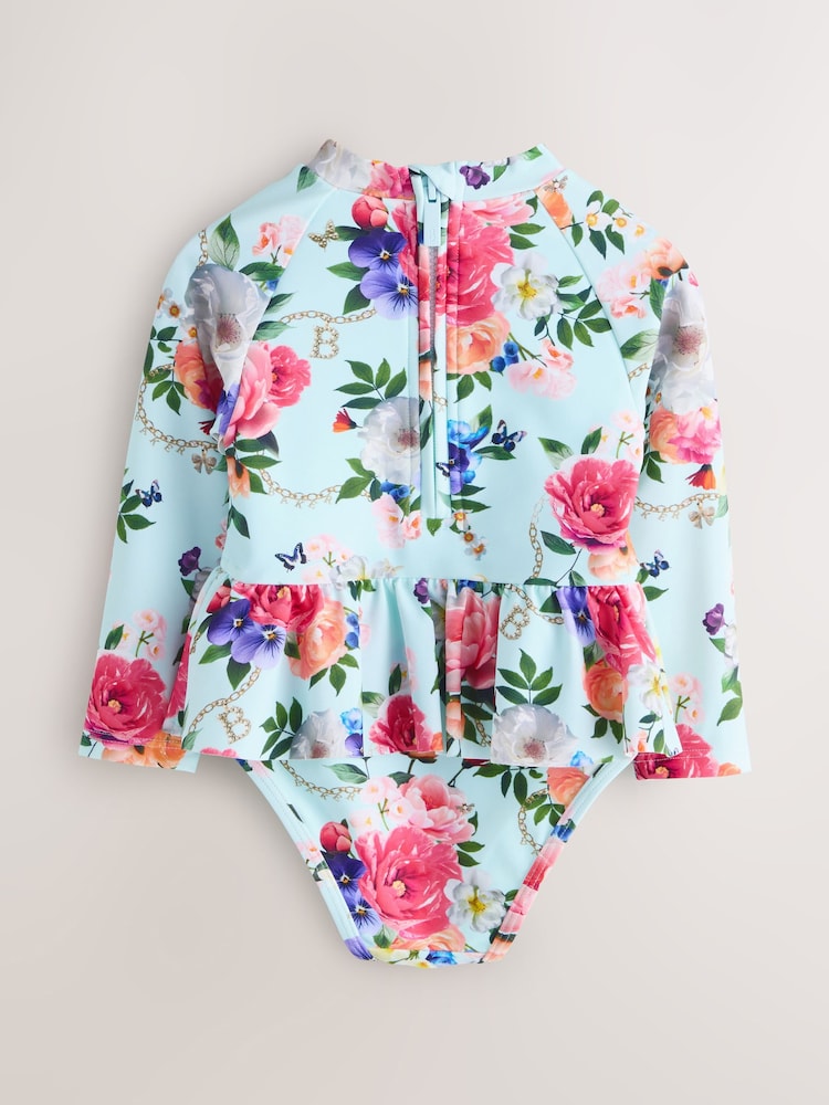 Baker by Ted Baker Mint Green Long Sleeve Peplum Frill Swimsuit