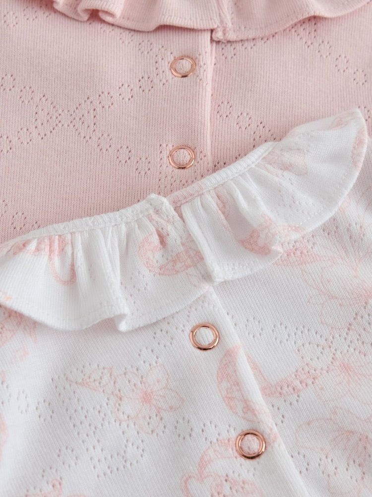Baker by Ted Baker 2 Pack Pointelle Layette White/Pink Bodysuits
