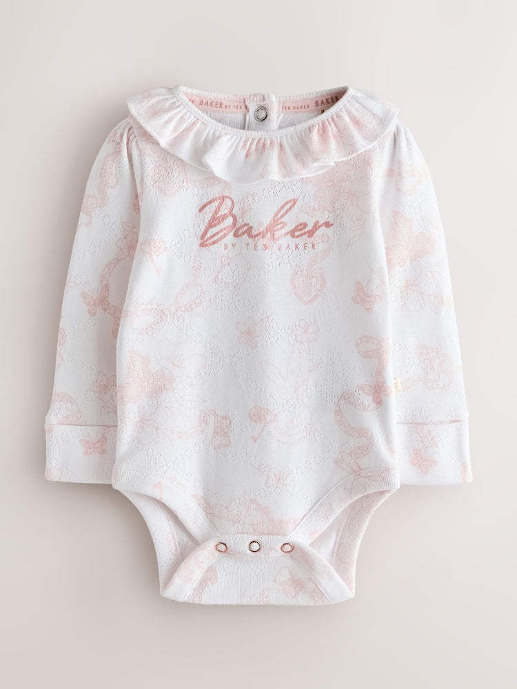 Baker by Ted Baker 2 Pack Pointelle Layette White/Pink Bodysuits