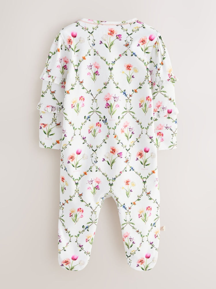 Baker by Ted Baker White/Blue Cotton Printed Sleepsuits 3 Pack