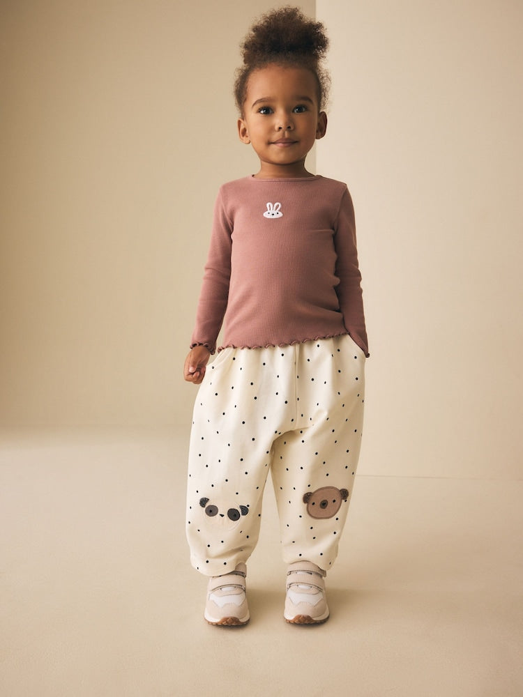 White Mono Spot Bears Embellished Barrel Trousers (3mths-7yrs)
