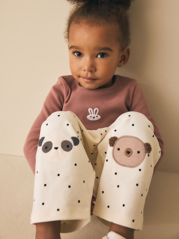 White Mono Spot Bears Embellished Barrel Trousers (3mths-7yrs)