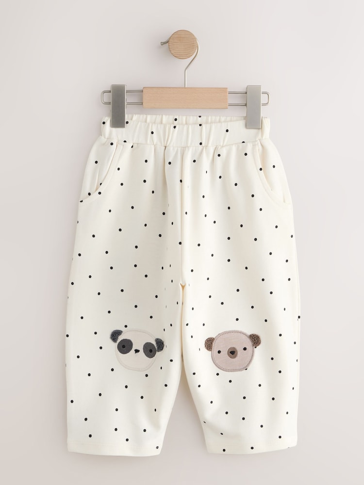 White Mono Spot Bears Embellished Barrel Trousers (3mths-7yrs)