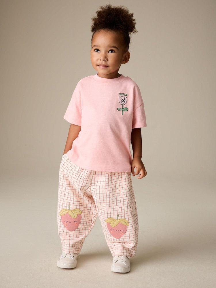 Pink Strawberry Embellished Barrel Trousers (3mths-7yrs)