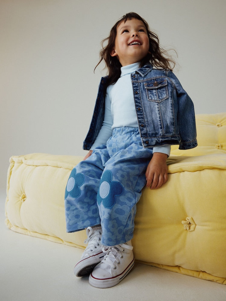 Blue Flower Embellished Barrel Trousers (3mths-7yrs)