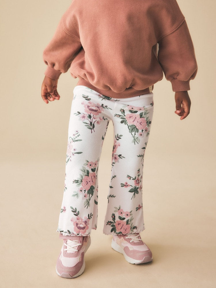 Ecru White Floral Rib Flare Leggings (3mths-7yrs)