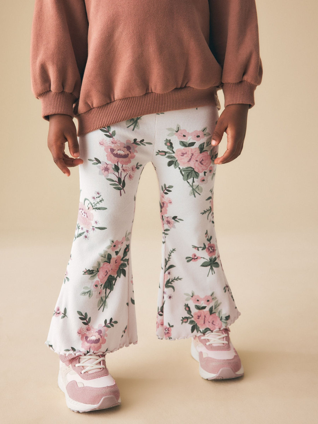Ecru White Floral Rib Flare Leggings (3mths-7yrs) - Size 3-6 Months (62-68cm)