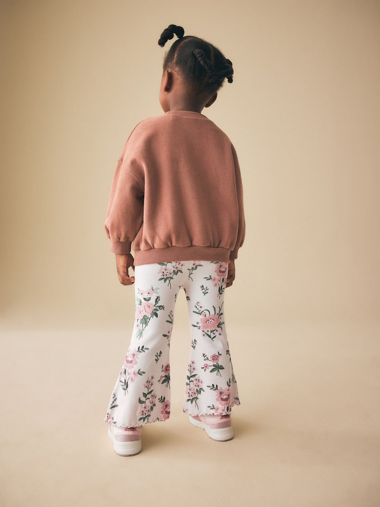Ecru White Floral Rib Flare Leggings (3mths-7yrs)