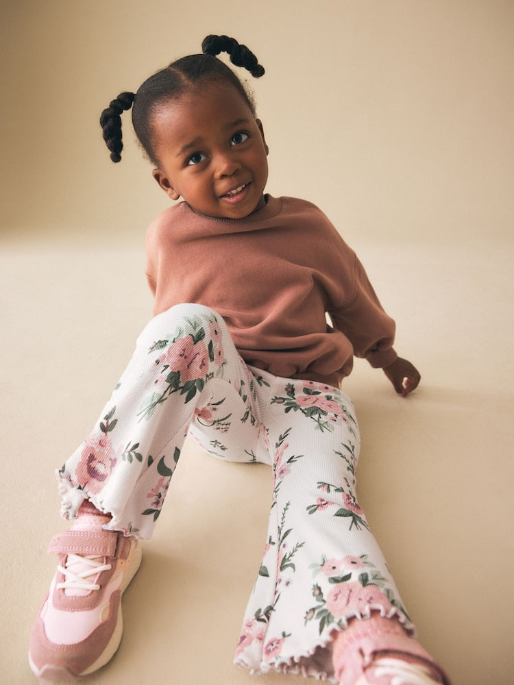 Ecru White Floral Rib Flare Leggings (3mths-7yrs)