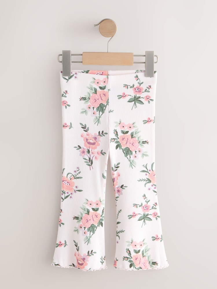 Ecru White Floral Rib Flare Leggings (3mths-7yrs)
