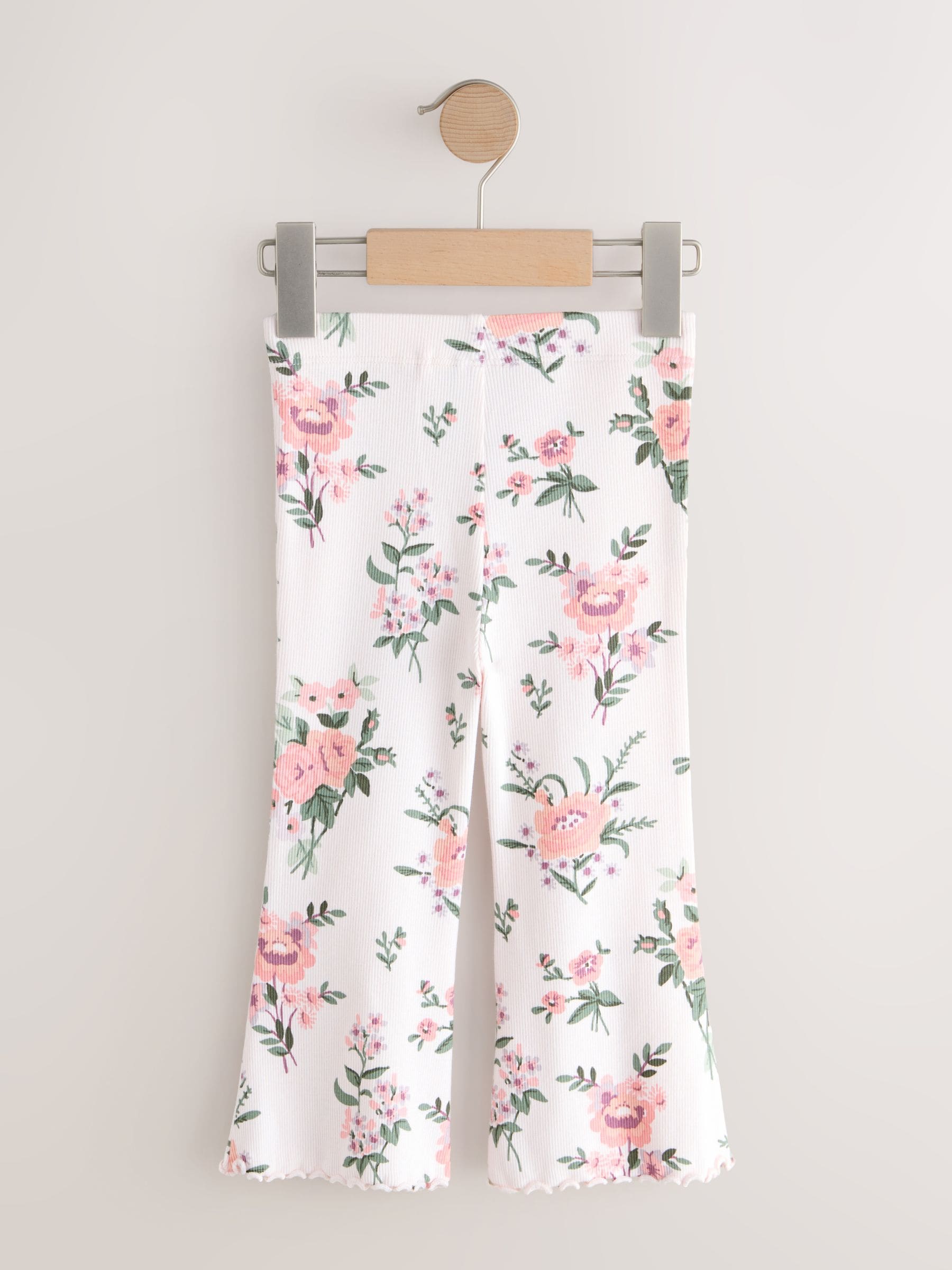 Ecru White Floral Rib Flare Leggings (3mths-7yrs) - Size 3-6 Months (62-68cm)