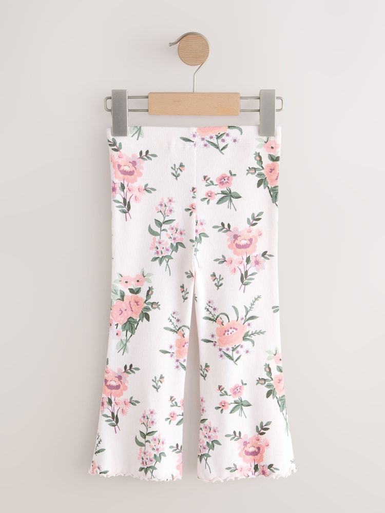 Ecru White Floral Rib Flare Leggings (3mths-7yrs)