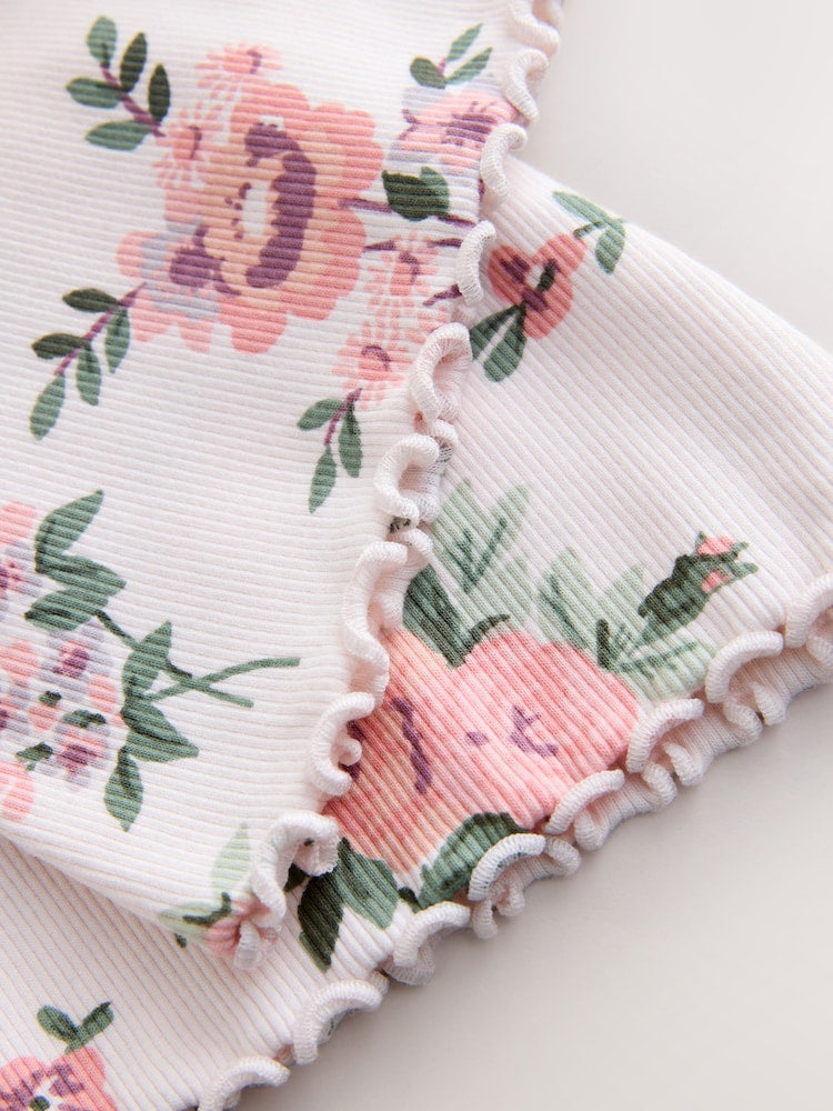 Ecru White Floral Rib Flare Leggings (3mths-7yrs)