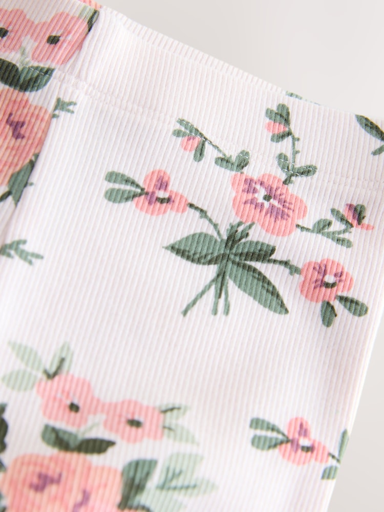 Ecru White Floral Rib Flare Leggings (3mths-7yrs)