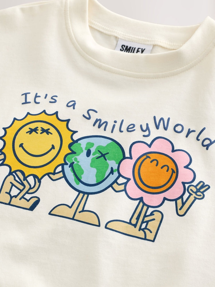 Ecru White Smiley World Short Sleeve Top and Barrel Trousers Set (3mths-7yrs)
