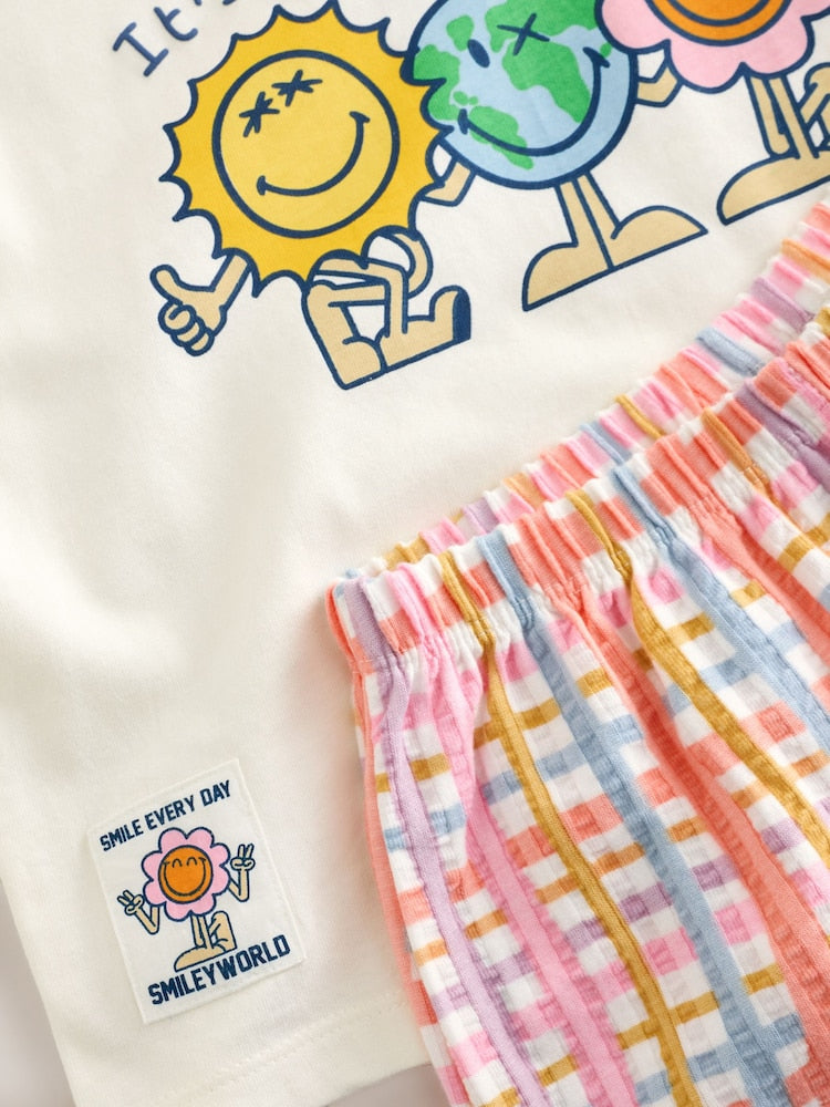 Ecru White Smiley World Short Sleeve Top and Barrel Trousers Set (3mths-7yrs)