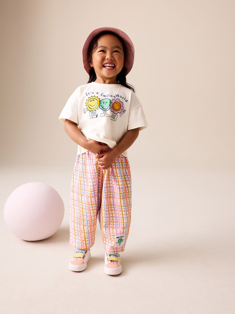 Ecru White Smiley World Short Sleeve Top and Barrel Trousers Set (3mths-7yrs)