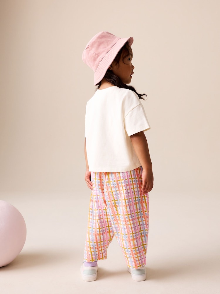 Ecru White Smiley World Short Sleeve Top and Barrel Trousers Set (3mths-7yrs)