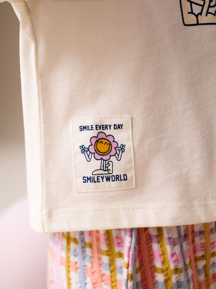 Ecru White Smiley World Short Sleeve Top and Barrel Trousers Set (3mths-7yrs)