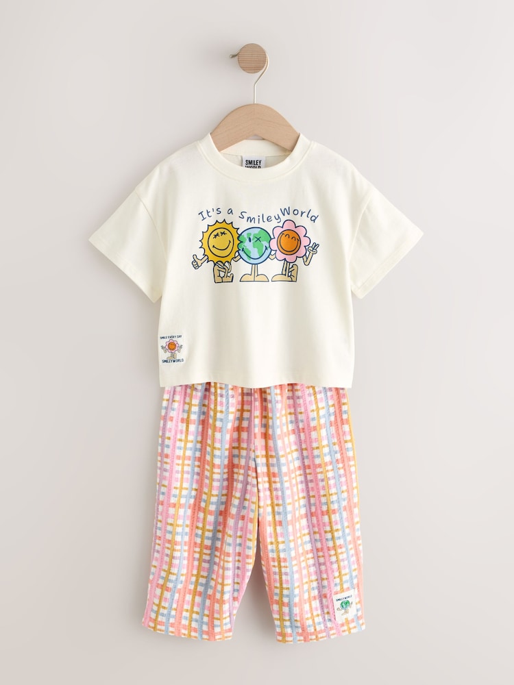 Ecru White Smiley World Short Sleeve Top and Barrel Trousers Set (3mths-7yrs)