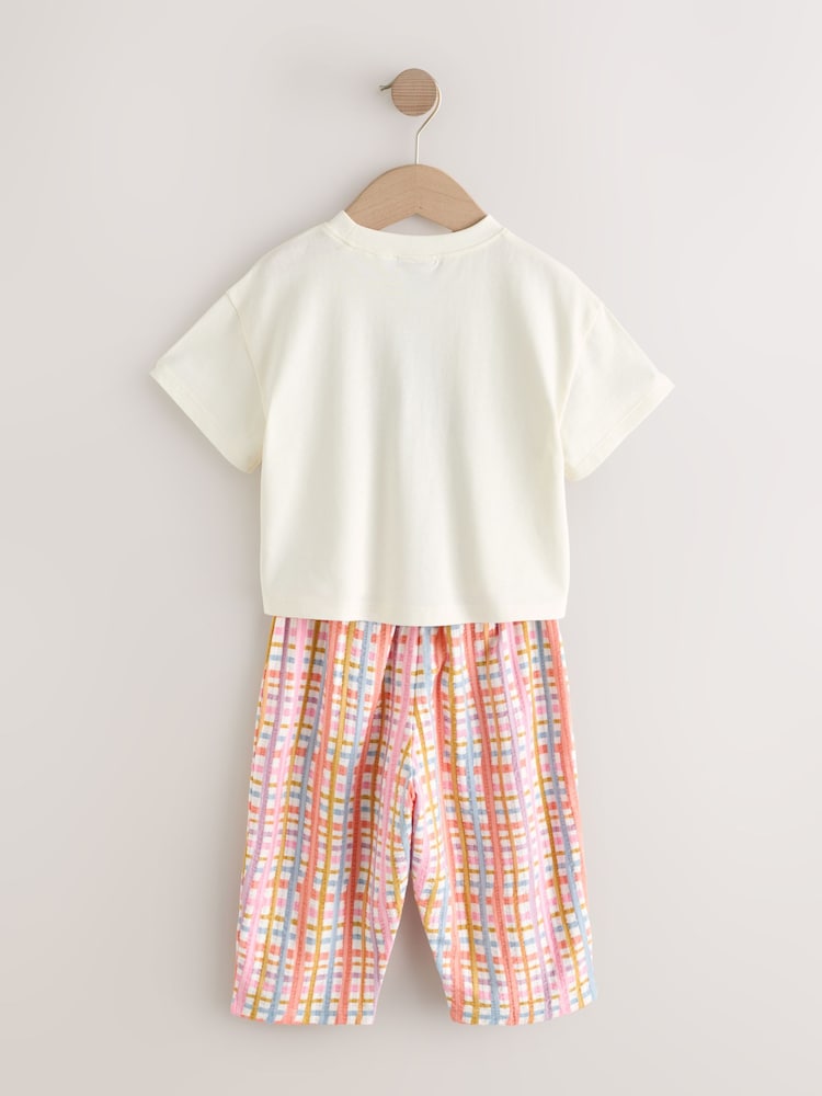Ecru White Smiley World Short Sleeve Top and Barrel Trousers Set (3mths-7yrs)
