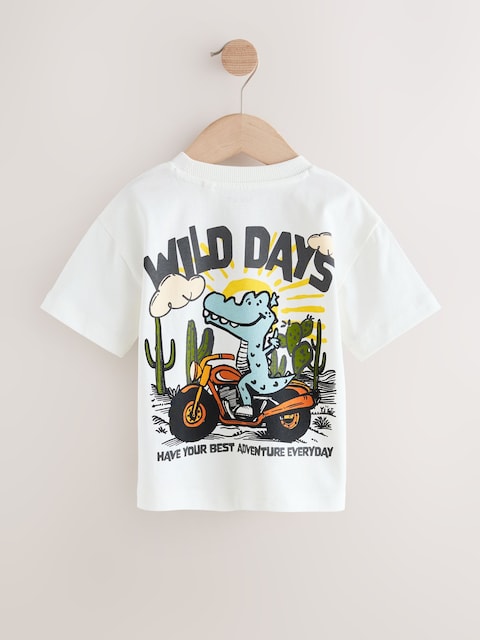 White Dinosaur Oversized Short Sleeve Back Print T-Shirt (3mths-7yrs) - Size 3-6 Months (62-68cm)