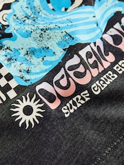 Black Acid Wash Surf Club Oversized Short Sleeve Back Print T-Shirt (3mths-7yrs) - Size 3-6 Months (62-68cm)