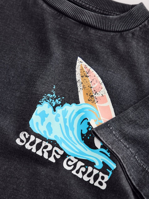 Black Acid Wash Surf Club Oversized Short Sleeve Back Print T-Shirt (3mths-7yrs) - Size 3-6 Months (62-68cm)