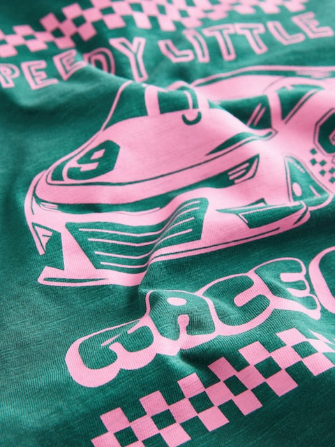 Green/Pink Race Car Short Sleeve Back Print T-Shirt (3mths-7yrs) - Size 3-6 Months (62-68cm)
