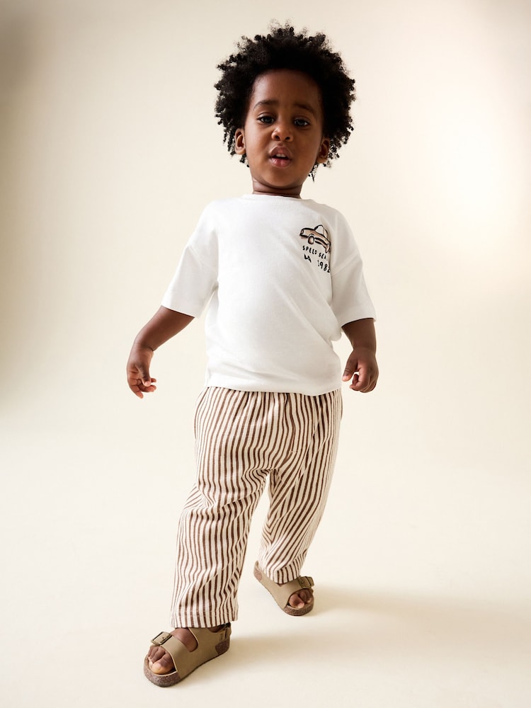 Brown & Ecru Crepe Stripe Joggers (3mths-7yrs)