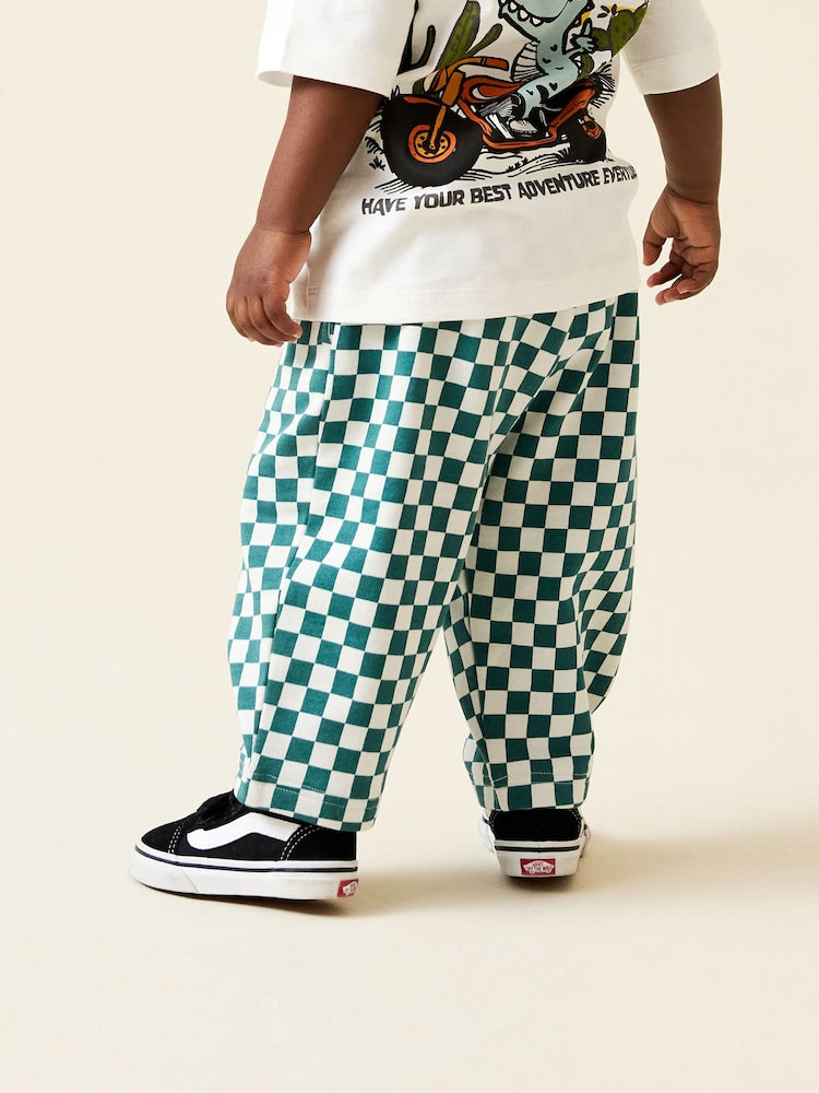 Green/White Checkerboard Single Wide Leg Jersey Joggers (3mths-7yrs)
