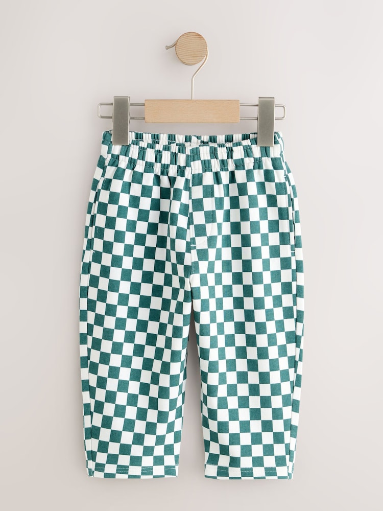 Green/White Checkerboard Single Wide Leg Jersey Joggers (3mths-7yrs)