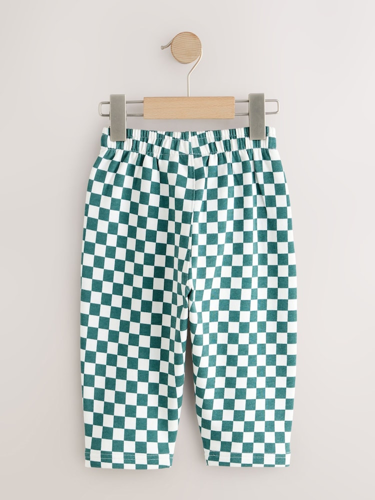 Green/White Checkerboard Single Wide Leg Jersey Joggers (3mths-7yrs)