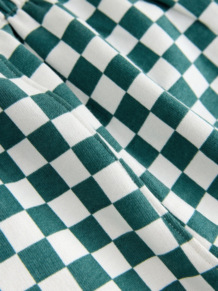 Green/White Checkerboard Single Wide Leg Jersey Joggers (3mths-7yrs)