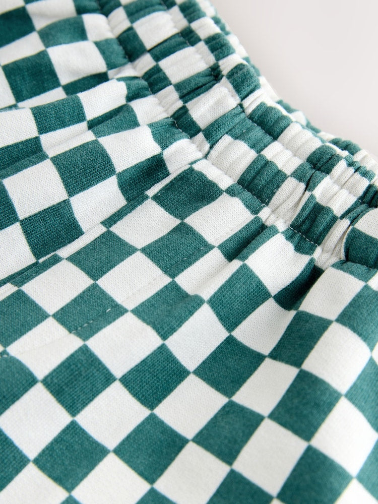 Green/White Checkerboard Single Wide Leg Jersey Joggers (3mths-7yrs)