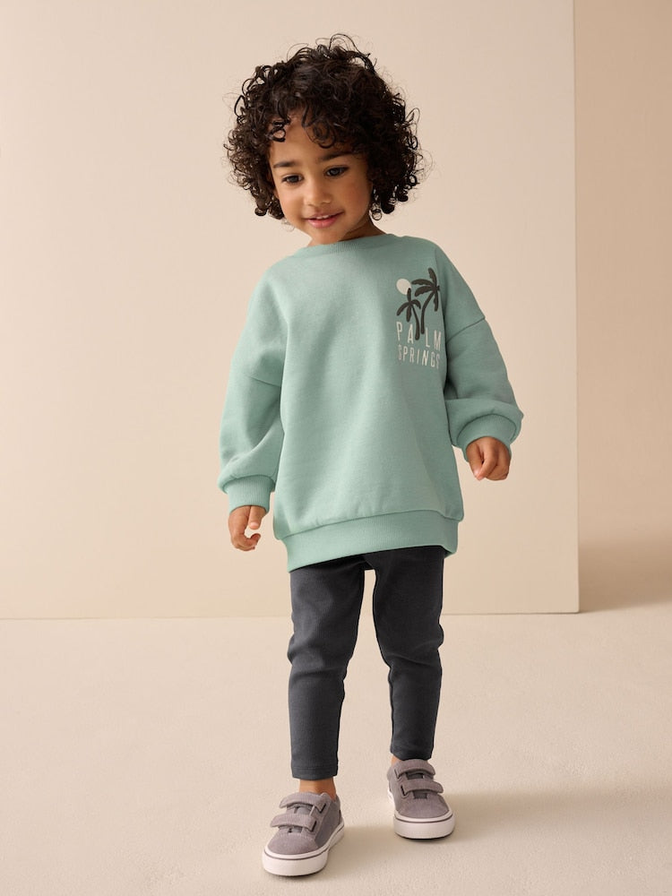 Sage Green Crew Neck Sweatshirt and Leggings Set (3mths-7yrs)