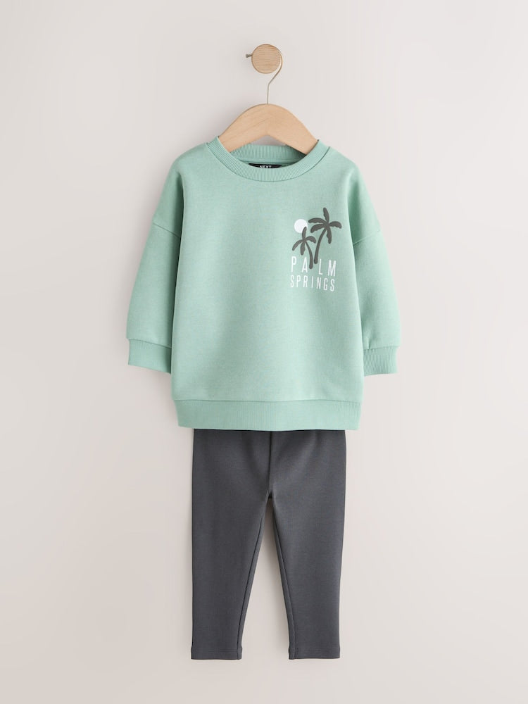 Sage Green Crew Neck Sweatshirt and Leggings Set (3mths-7yrs)