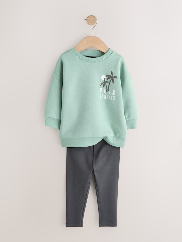 Sage Green Crew Neck Sweatshirt and Leggings Set (3mths-7yrs)