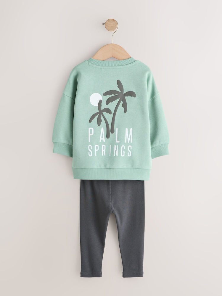 Sage Green Crew Neck Sweatshirt and Leggings Set (3mths-7yrs)