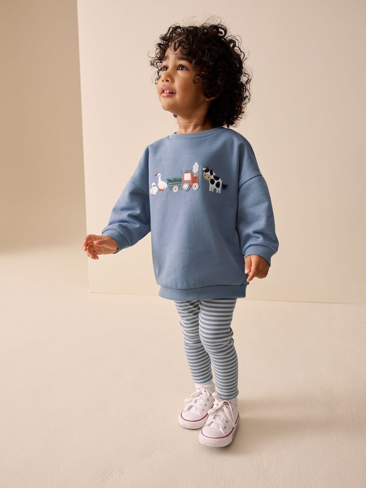 Mid Blue Crew Neck Sweatshirt and Leggings Set (3mths-7yrs)